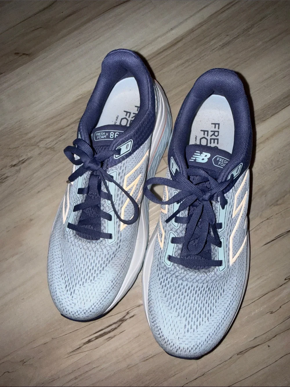 New Balance Women’s Sneakers - Light Gray, Navy & Peach Accents